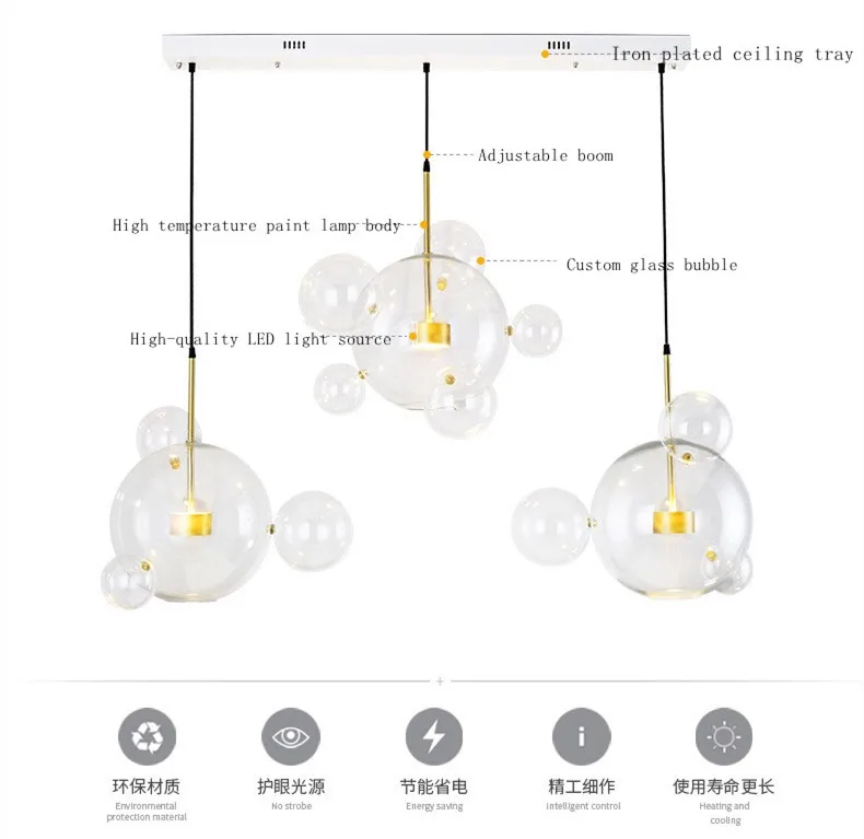 Modern LED Chandelier Glass Bubble Pendant Lamp For Living Room Children's Room Hanging Light Decor Bar Indoor Light Fixtures