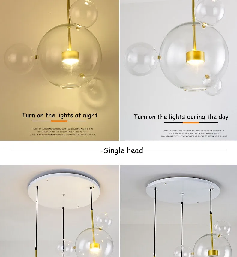 Modern LED Chandelier Glass Bubble Pendant Lamp For Living Room Children's Room Hanging Light Decor Bar Indoor Light Fixtures