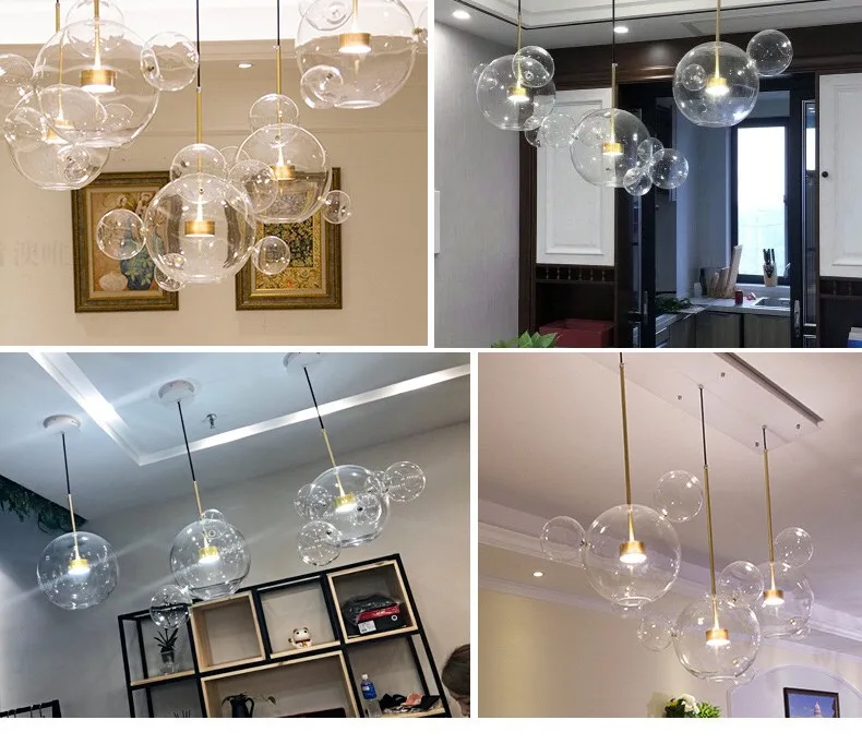 Modern LED Chandelier Glass Bubble Pendant Lamp For Living Room Children's Room Hanging Light Decor Bar Indoor Light Fixtures