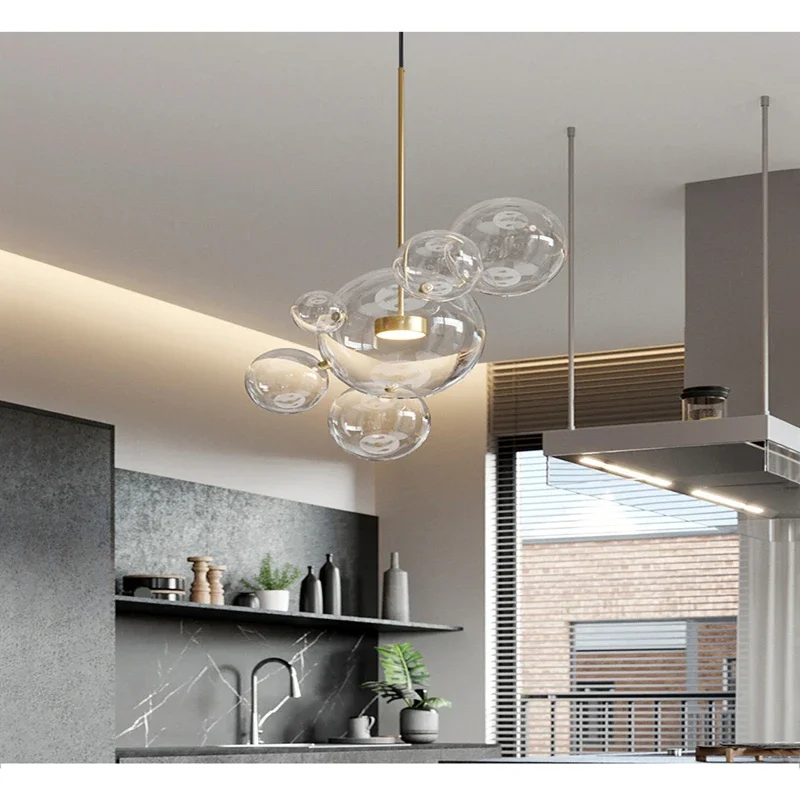 Nordic Modern Clear Glass Bubbles Chandelier Lighting Post LED Pendant Lamp For Living Indoor Decor Light Fixture Suspension