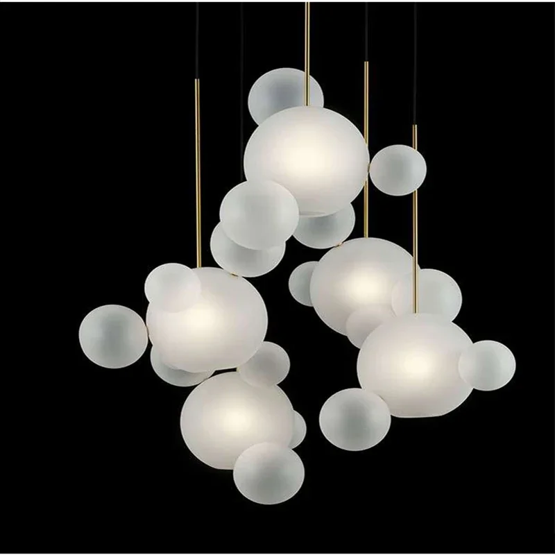 Nordic Modern Clear Glass Bubbles Chandelier Lighting Post LED Pendant Lamp For Living Indoor Decor Light Fixture Suspension