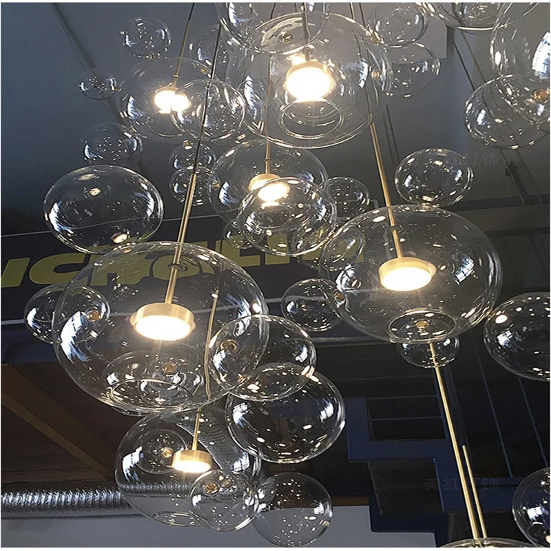 Nordic Modern Clear Glass Bubbles Chandelier Lighting Post LED Pendant Lamp For Living Indoor Decor Light Fixture Suspension