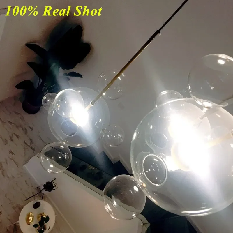 Nordic Modern Clear Glass Bubbles Chandelier Lighting Post LED Pendant Lamp For Living Indoor Decor Light Fixture Suspension