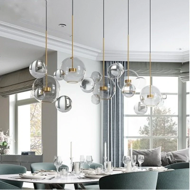 Nordic Modern Clear Glass Bubbles Chandelier Lighting Post LED Pendant Lamp For Living Indoor Decor Light Fixture Suspension