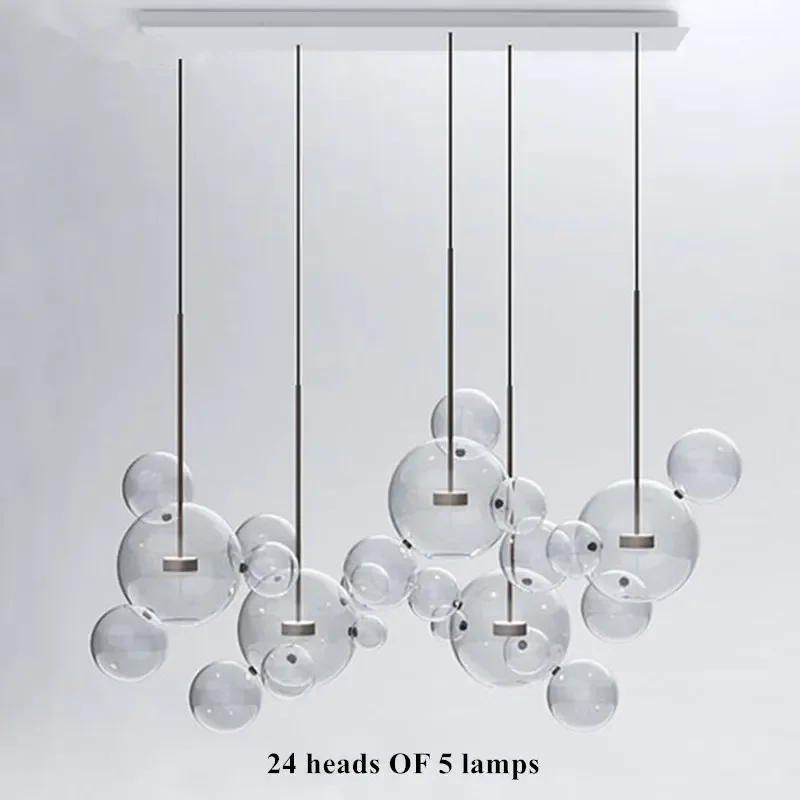 Nordic Modern Clear Glass Bubbles Chandelier Lighting Post LED Pendant Lamp For Living Indoor Decor Light Fixture Suspension