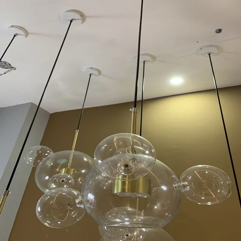 Nordic Modern Clear Glass Bubbles Chandelier Lighting Post LED Pendant Lamp For Living Indoor Decor Light Fixture Suspension