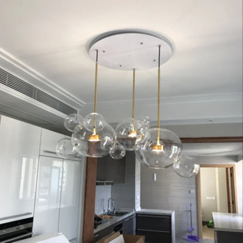 Nordic Modern Clear Glass Bubbles Chandelier Lighting Post LED Pendant Lamp For Living Indoor Decor Light Fixture Suspension