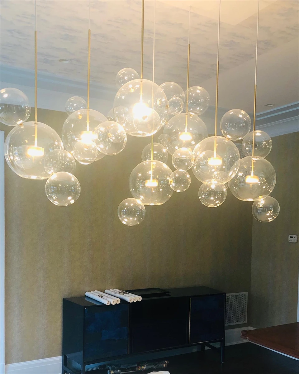 Nordic Decor Led Chandeliers for Living Room Indoor Lighting Bubbles Ball Kitchen Ceiling Chandelier Dining Room Pendant Lamp